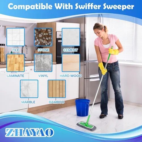 Vista 6 de 6 almohadillas de microfibra reutilizables compatibles con Swiffer Sweeper, paños de barrido en seco y paños húmedos, almohadillas lavables