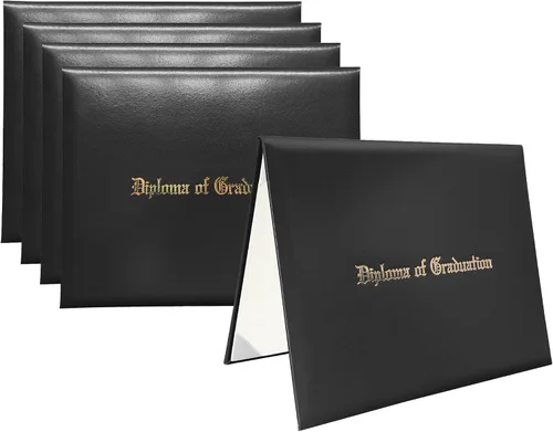 Vista 40 de Funda para diploma 8.5”x11” impresa “Diploma de Graduación” en cuero sintético acolchada y rica en color de TngHui, negra