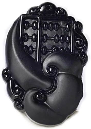 Vista 3 de Collar con colgante de amuleto de cristal de obsidiana con cadena de cuentas para mujer o mujer, Piedra, Obsidiana