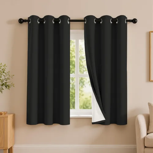 Vista 82 de 2 paneles de cortinas 100% opacas, de peso medio, con aislamiento térmico y ojales para dormitorio, sala de estar, tratamiento de ventana