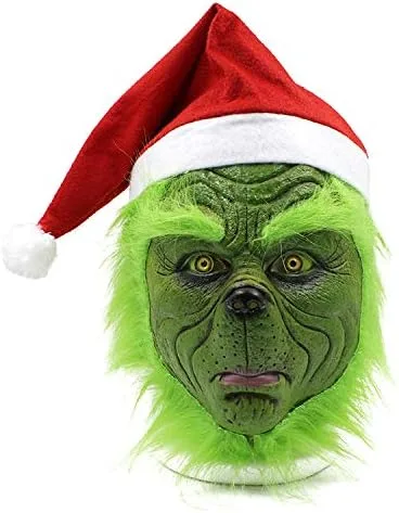 Vista 3 de Accesorios para disfraz de Navidad máscara de látex verde aterradora máscaras para adultos