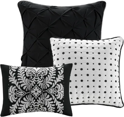 Vista 12 de Madison Park Vienna - Colcha reversible de algodón, diseño de costuras de lujo, para todas las estaciones, ropa de cama transpirable, fundas, Negro