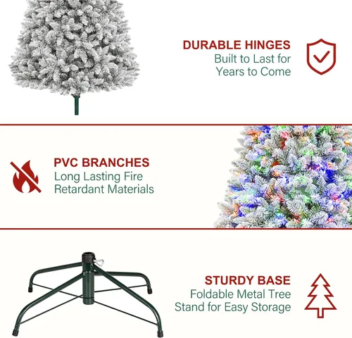 Vista 6 de Hykolity - Árbol de Navidad artificial preiluminado de 7.5 pies, con nieve artificial y 450 luces led multicolores, 10 modos, 1446 puntas de ramas