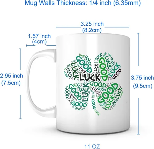 Vista 5 de Taza de cerámica de 4 hojas de trébol para buena suerte de 11 onzas, taza de cumpleaños única para hombres, mujeres, él, ella, día de San Patricio