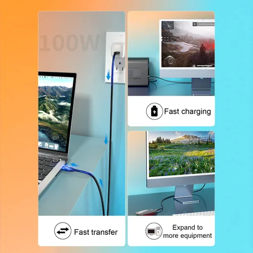Vista 5 de Cable USB C a USB C 3.1 de 6.6 pies, cable USB 3.1 Gen 2 de 10 Gbps, cable de monitor 4K @60Hz y carga rápida de 100 W con marca E para Thunderbolt
