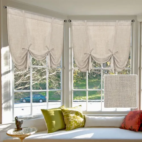Vista 22 de H.VERSAILTEX Cortinas de lino con lazos de 63 pulgadas de largo, cortina de privacidad texturizada de lino natural, múltiples formas de colgar