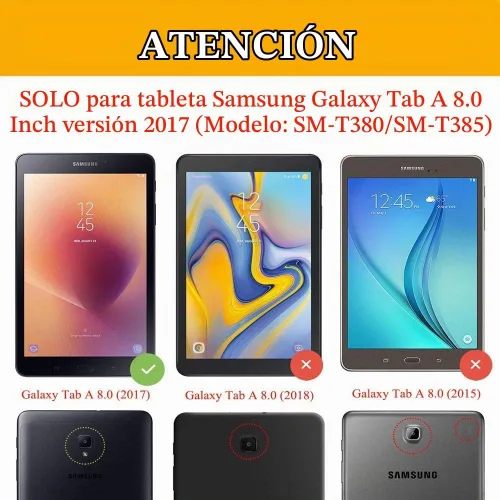 Vista 2 de Funda Folio Para Galaxy Tab A 8.0 2017 Modelo T380/T385, Funda Protectora De Cuero De La PU Premium Para Samsung Galaxy Tab A 8.0 Pulgadas 2017 Negro