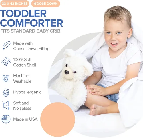 Vista 5 de Continental Bedding Edredón para niños pequeños, inserto de edredón de plumón 100% blanco, manta de dormir con funda de algodón, se adapta a una