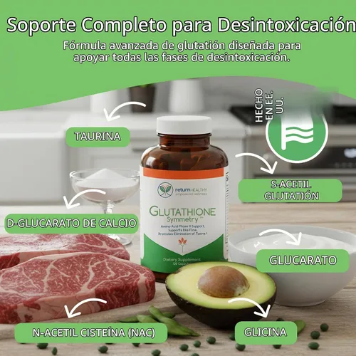 Vista 2 de Simetría de glutatión Suplemento de S-acetil glutatión Suplemento antioxidante y desintoxicante Soporte celular natural Totalmente natural