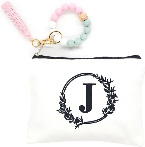 Vista 9 de Bolsa de cosméticos con combinación de letras bordadas, bolsa de regalo personalizada, adecuada para bodas, cumpleaños, vacaciones, es un gran