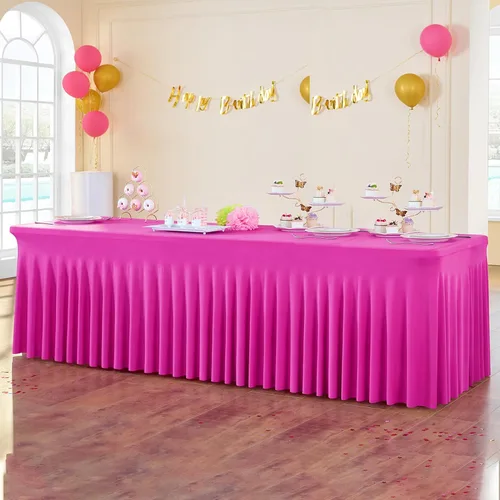 Vista 21 de Paquete de 3 Manteles de Spandex Azul Bebé para Mesas Rectangulares de 6 Pies, Falda de Mesa Azul Elástica Ajustada de 6 Pies para Fiestas de Boda