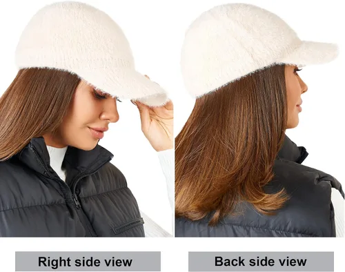 Vista 2 de Beanie Visor - Gorro de punto de lana de invierno para mujer con ala - Gorra de punto con visera