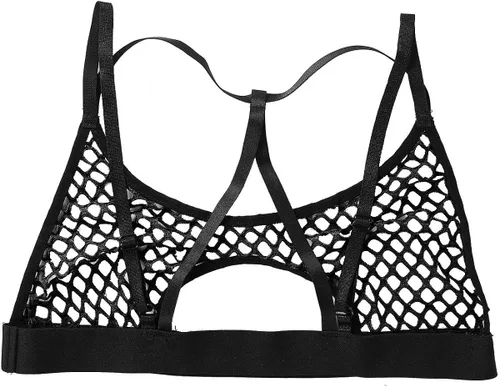 Vista 4 de Haitryli - Malla de malla para mujer, con cuello halter y correas de espagueti, cruzadas, ropa de baile