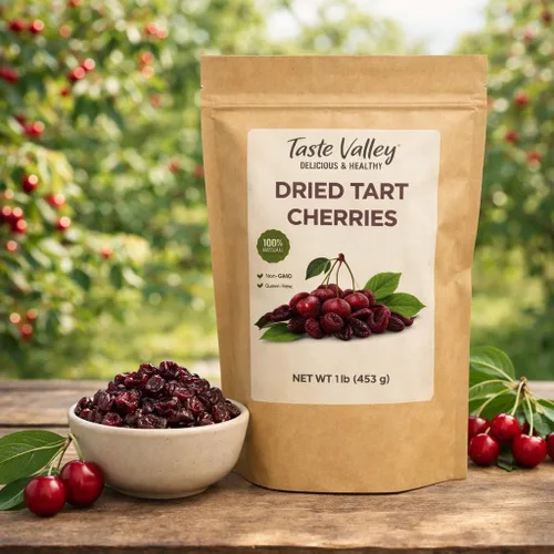 Vista 3 de Taste Valley Cerezas ácidas secas – 100% naturales sin OMG sin gluten – Sin conservantes artificiales – Cerezas Montmorency prémium para aperitivos