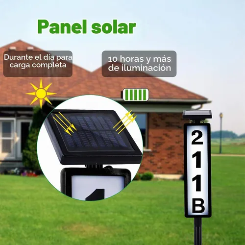Vista 2 de FORUP Letrero de números de dirección de casa con luz solar, luz solar con números de casa, placa de dirección iluminada por LED para exteriores
