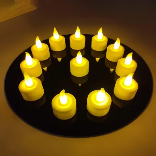Vista 4 de YASENN Velas recargables de color blanco cálido LED velas de té 12 piezas programa de efecto de llama parpadeante velas de plástico sin llama