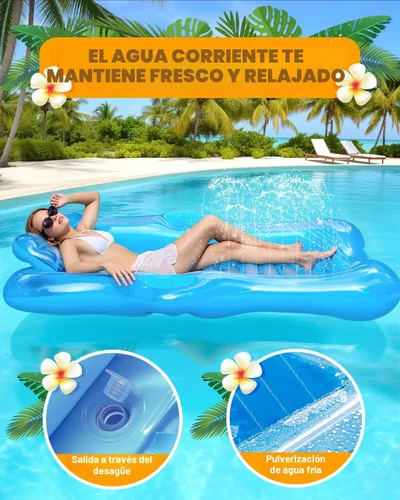 Vista 4 de Snowalva Inflatable Tanning Pool Lounger Float, Pool Floats Adult with Automatic Spray Cooling, 5 in 1 Suntan Tub Raft Floatie, Sunbathing Bed