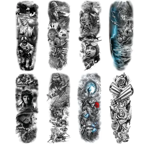 Vista 13 de Adhesivos de manga de tatuajes falsos de lobo león, brazo completo, dragón animal, tribal, mangas temporales de tatuaje para hombres, mujeres