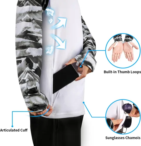 Vista 51 de Palmyth - Camiseta de pesca para hombre, con manga larga, protección solar ultravioleta FPU 50+, con bolsillo