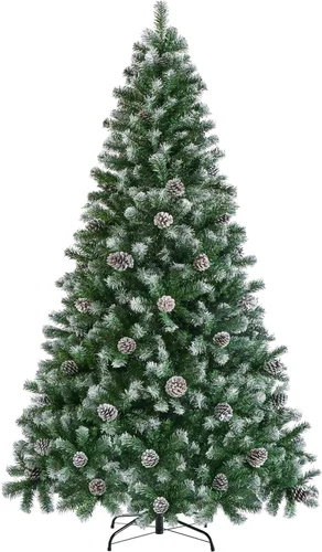 Vista 10 de Yaheetech Árbol de Navidad artificial de 4.5 pies, árbol de Navidad flocado con 35 piñas, 412 puntas esmeriladas, árbol predecorado para decoración