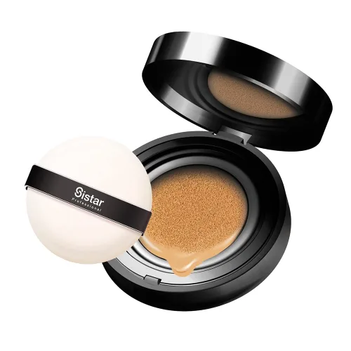 Vista 14 de Sistar Cojín BB para perfeccionar la piel, cobertura completa, de larga duración, base de brillo natural, funda On The Go con espejo (profundo)