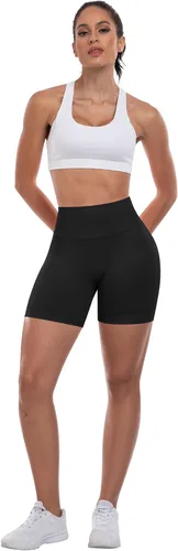 Vista 2 de ATHVOTAR Pantalones cortos de gimnasio para entrenamiento para mujeres, cintura alta sin costuras que levantan y fruncen los glúteos, pantalones
