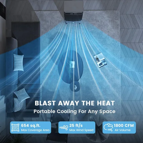 Vista 6 de Zynkez Enfriador portátil de pantano de 1800CFM para interiores y exteriores, enfriador de aire evaporativo 3 en 1 con tanque de agua de 5.3