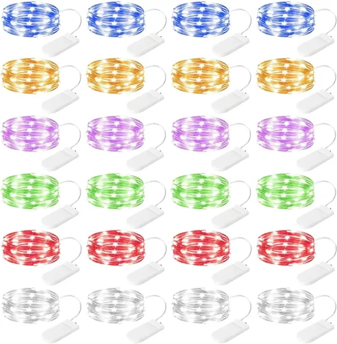 Vista 10 de Brightown Paquete de 12 luces de hadas con pilas de 7 pies para decoración navideña 20 LED Silver Wire Starry Light for Table Centerpieces, Mason
