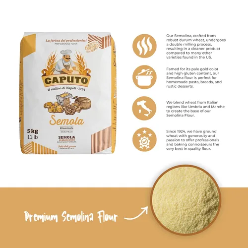 Vista 2 de Antimo Caputo Sémola italiana 11 LBS (11.0 lbs), harina de sémola fina molida, rimacinata para pasta fresca, pan, trigo duro, producto de Italia