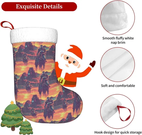 Vista 3 de Large Christmas Stockings 18 Inch - Soft Cuff Cyber Retro Western Cowboy Print Family Stockings for Christmas Plush Decorations for Xmas Tree