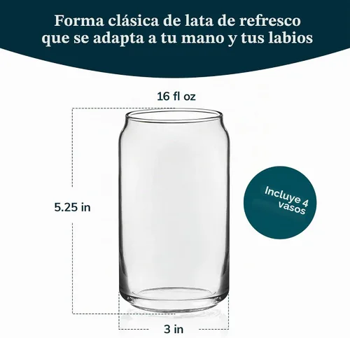 Vista 3 de Libbey – Vaso de cerveza con forma de lata 16 onzas., paquete de de 4, Transparente