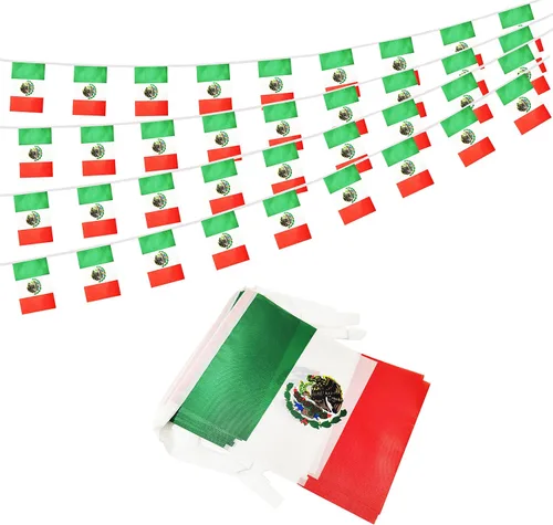 Vista 18 de Bandera argentina de 50 pies con cadena de bandera argentina, mini bandera argentina pequeña, para decoración de fiestas, tiendas y bares