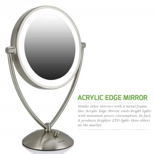 Vista 10 de Ovente Espejo de maquillaje de mesa iluminado de 9.5 pulgadas, LED, regulable, 1 lupa 5X, 360 ajustable, doble cara, funciona con batería, funciona
