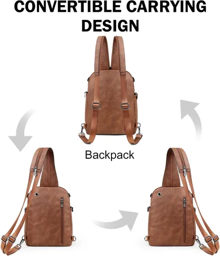 Vista 4 de FADEON Bolso bandolera grande para mujer, bolso cruzado de cuero de diseñador, mochila convertible, mochila antirrobo para viajes, 1 estilo retro 1