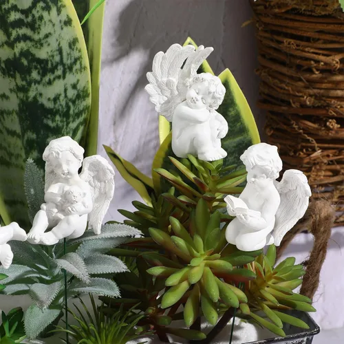 Vista 10 de Toyvian Estacas decorativas de jardín de ángeles, 5 piezas, resina en miniatura, estatua de ángel de Júpiter, escultura pequeña estatua