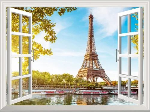 Vista 2 de wall26 Papel tapiz autoadhesivo grande extraíble para pared (36 x 48 pulgadas, vista de la torre Eiffel)