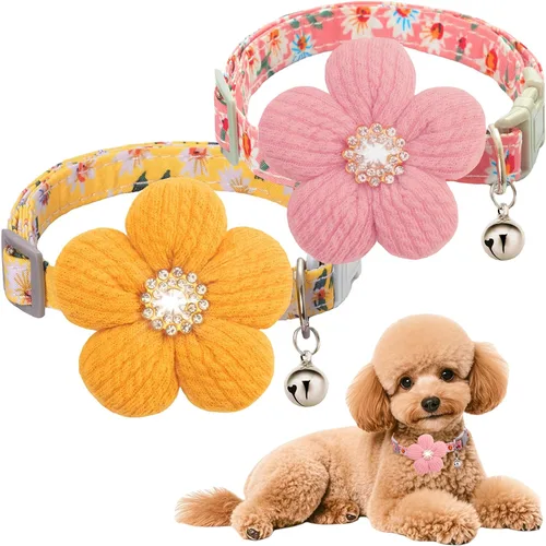 Vista 15 de Collar para perro mediano con flor, collares de perro para perros medianos Collar para niña Collar de perro lindo con campana, longitud ajustable