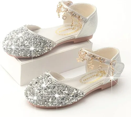 Vista 7 de Zapatos planos de ballet Mary Jane con diamantes de imitación para niña, con brillantina, para niña de las flores, para boda, fiesta, zapatos