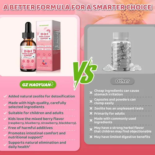 Vista 6 de Gotas de limpieza intestinal 21 en 1 - Ajenjo, nogal negro, zeolita, clorella, probióticos 10B y clavo de olor, apoya la desintoxicación líquida