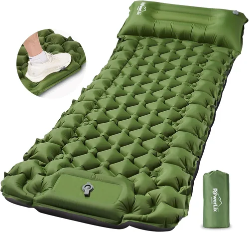 Vista 8 de POWERLIX Paquete de 2 almohadillas para dormir para acampar, con almohada integrada, colchoneta inflable para campamento, ligera, compacta