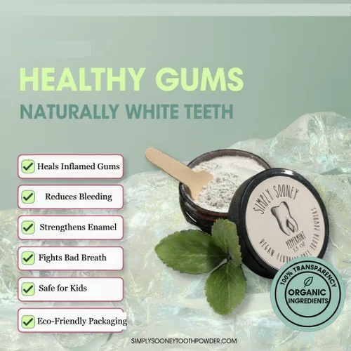 Vista 6 de Pasta dental en polvo remineralizante sin flúor Simply Sooney I Vegana I Sin gluten I Aceite esencial orgánico de menta piperita 1.5 onzas / 42.5