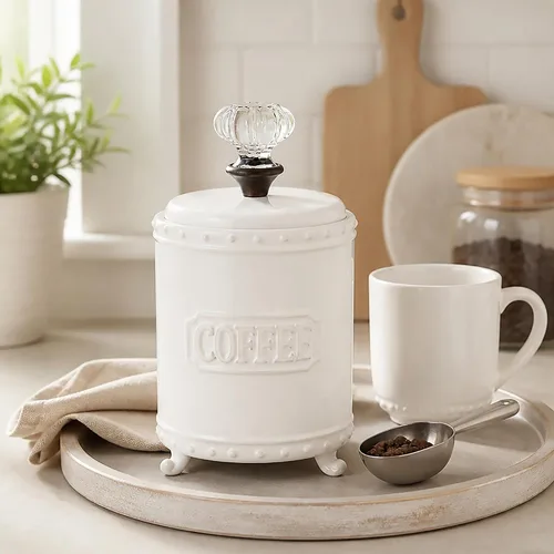 Vista 3 de Mud Pie - Recipiente de Café de Cerámica con Manija y Tirador de Puerta, Blanco