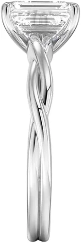 Vista 3 de IGI Certified Twisted Solitaire Emerald Cut Lab Created Diamond Engagement Ring In 14k White Gold (H-I Color, VS1-VS2 Clarity Center)