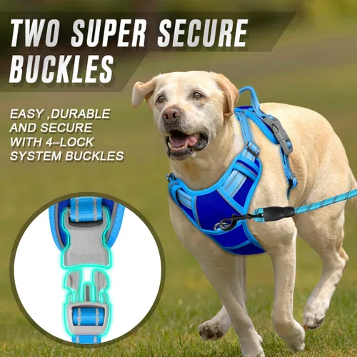 Vista 12 de BARKBAY - Arnés para perro sin tirones con clip frontal, material resistente y reflectante, asa de fácil control para pasear perros grandes