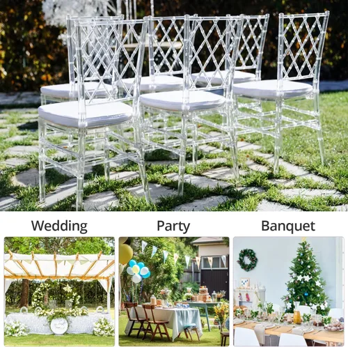 Vista 4 de Juego de 4 sillas de comedor transparentes, modernas sillas de boda de 16.1 pulgadas de ancho para adultos, silla fantasma de cristal, sillas