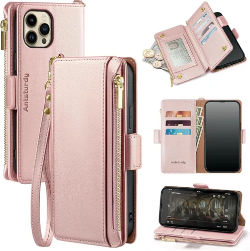Vista 21 de Antsturdy - Funda cruzada tipo cartera para iPhone 12 Pro Max, color negro RFID Blocking,PU Leather Flip Cover,Kickstand,with Credit Card