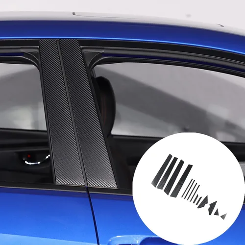 Vista 4 de Calcomanía negra de fibra de carbono con textura de pilar central, compatible con Subaru WRX 2022 2023, adhesivo lateral de carrocería de automóvil