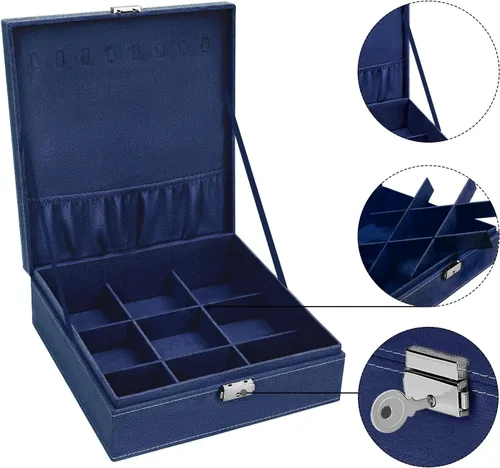Vista 3 de MOSISO Joyero organizador apilable de doble capa con cerradura para mujeres, collar de terciopelo, aretes, pulsera, anillo y broche, color azul