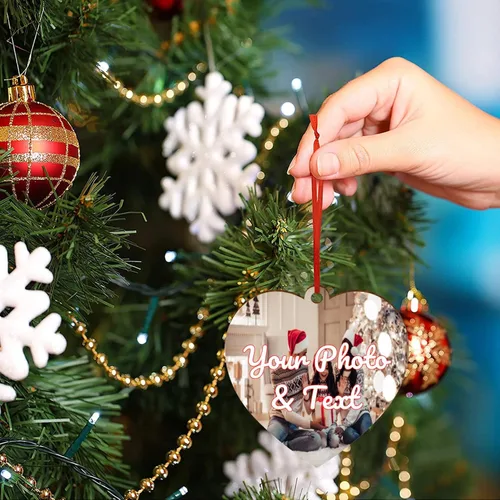 Vista 3 de Adorno de Navidad personalizado con foto, añade imagen y texto, adorno de diseño de impresión de texto, regalo de recuerdo personalizado para colgar