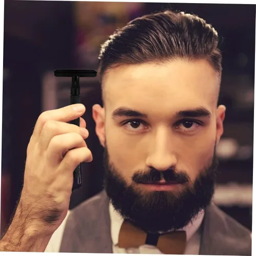 Vista 5 de Angoily 2 unids seguridad afeitadora barba recortadora reutilizable doble hoja más cercana afeitado durable hombres herramienta de afeitar